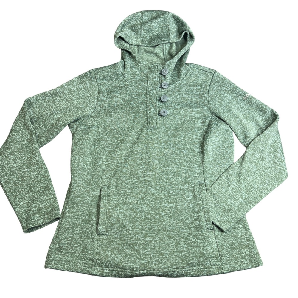 Columbia Womens Green Marled Sweater Fleece Button Henley Hoodie Size L RN69724